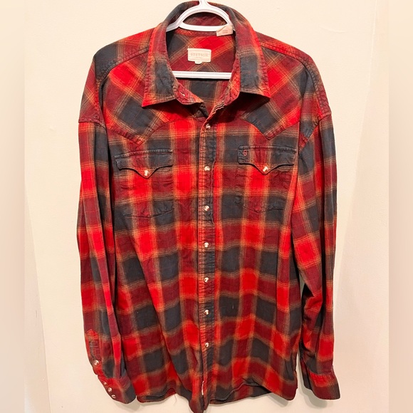 Stetson - Men’s XXL - Red & Blue Flannel Style - Pearl Snap Western Shirt - - Picture 1 of 14